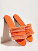 Women Orange Raw Trim Design Flat Sandals, Funky Open Toe Slide Sandals For Summer,Beach Outfits